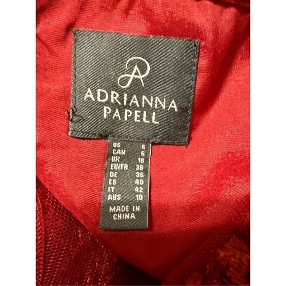 Adrianna Papell Size 6 Sequin Embroidered Midi Dress Red Mesh Overlay Evening - Picture 12 of 13